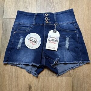 California Vintage Distressed Cut Off Jean Shorts Size 5 Junior NEW Blue Denim